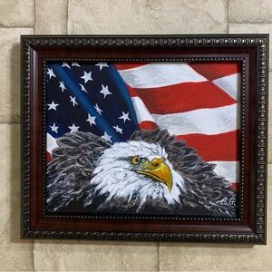 Bold Eagle Painting with American Flag